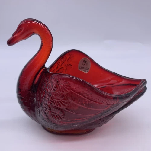 Fenton Glass Red Swan Trinket Ring Dish Open Back