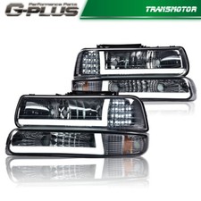 Fit For 99-02 Chevy Silverado 00-06 Tahoe Chrome LED DRL Headlights Headlamps