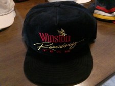 VINTAGE Nascar Snapback Hat Black Winston Racing Team Suede Logo Embroidery Race