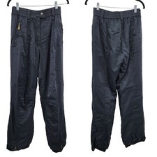 Vintage 80s Ski Snow Pants 10 Black Satin High-Rise Adjustable Cuffs Zip Pockets
