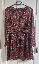 Dorothy Perking Black Floral Lined Dress Size Uk 20 Buttons Front Top To Bottom