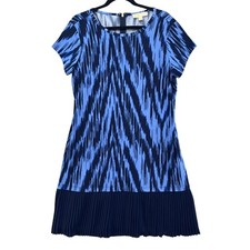 Michael Kors Ikat Dress Blue Short Sleeve Crew Neck Stretch Knee Length Size L