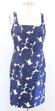 W by Worth Womens Blue Textured Floral Sheath Dress Square Neck Size 2 Black