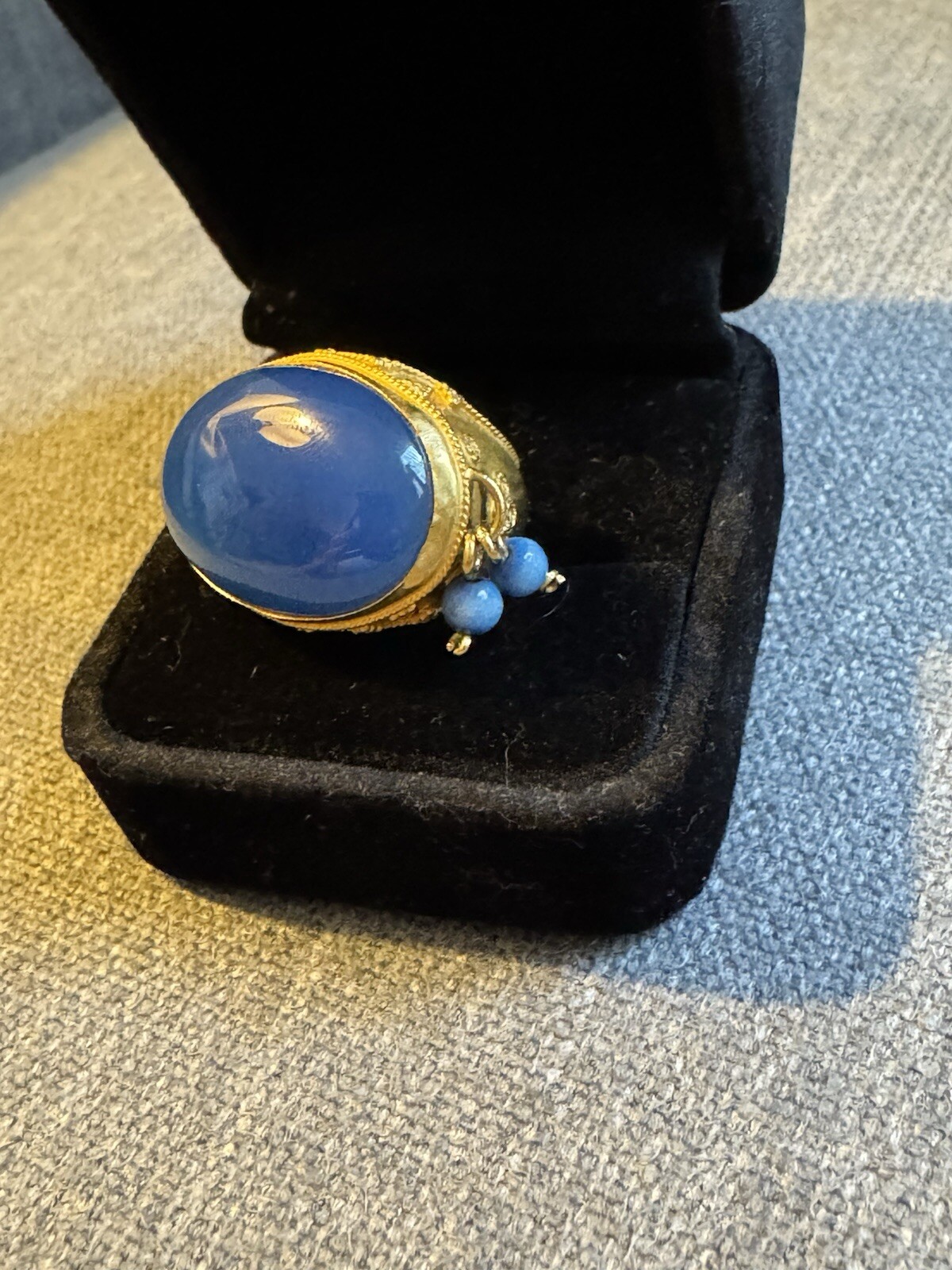 Charming 18k Solid Gold Ring/blue Agate Stone - image 9