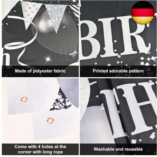 18.Geburtstag Banner Schwarz Silver,18.Geburtstag Jungen,Deko 18 Geburtstag - Bild 3 von 6