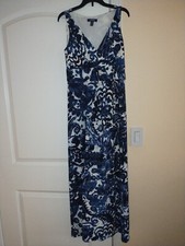 CHAPS, new with tag, long blue dress, sleeveless, v neck, petite S
