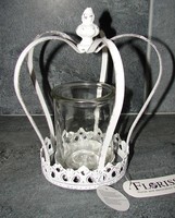 "Windlicht \"Krone\" Metall Glas Shabby*Landhaus*Deko*Vintage*Weiß Gew. Teelicht"