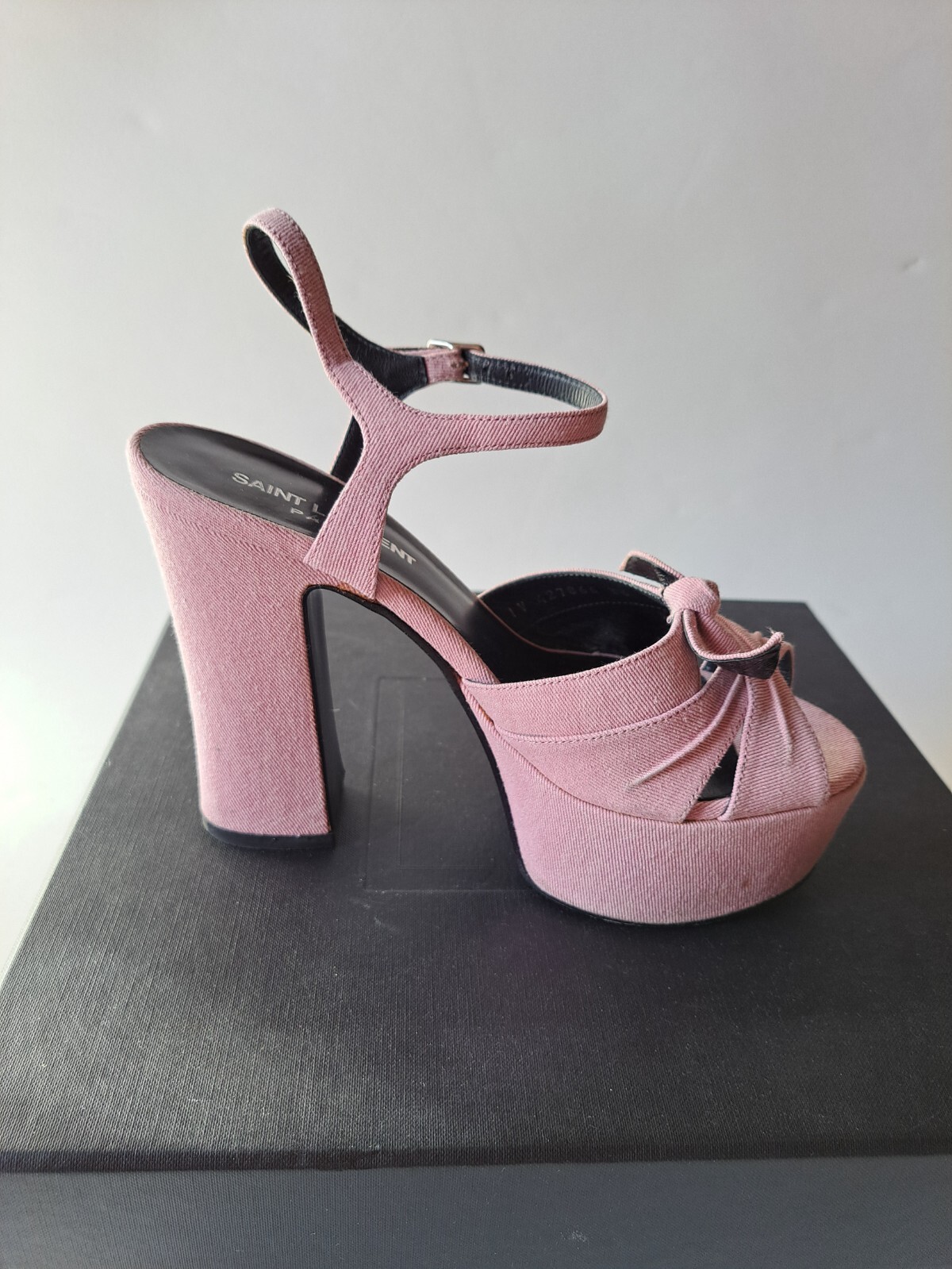Sandali con tacco Yves Saint Laurent rosa denim plateau taglia 36