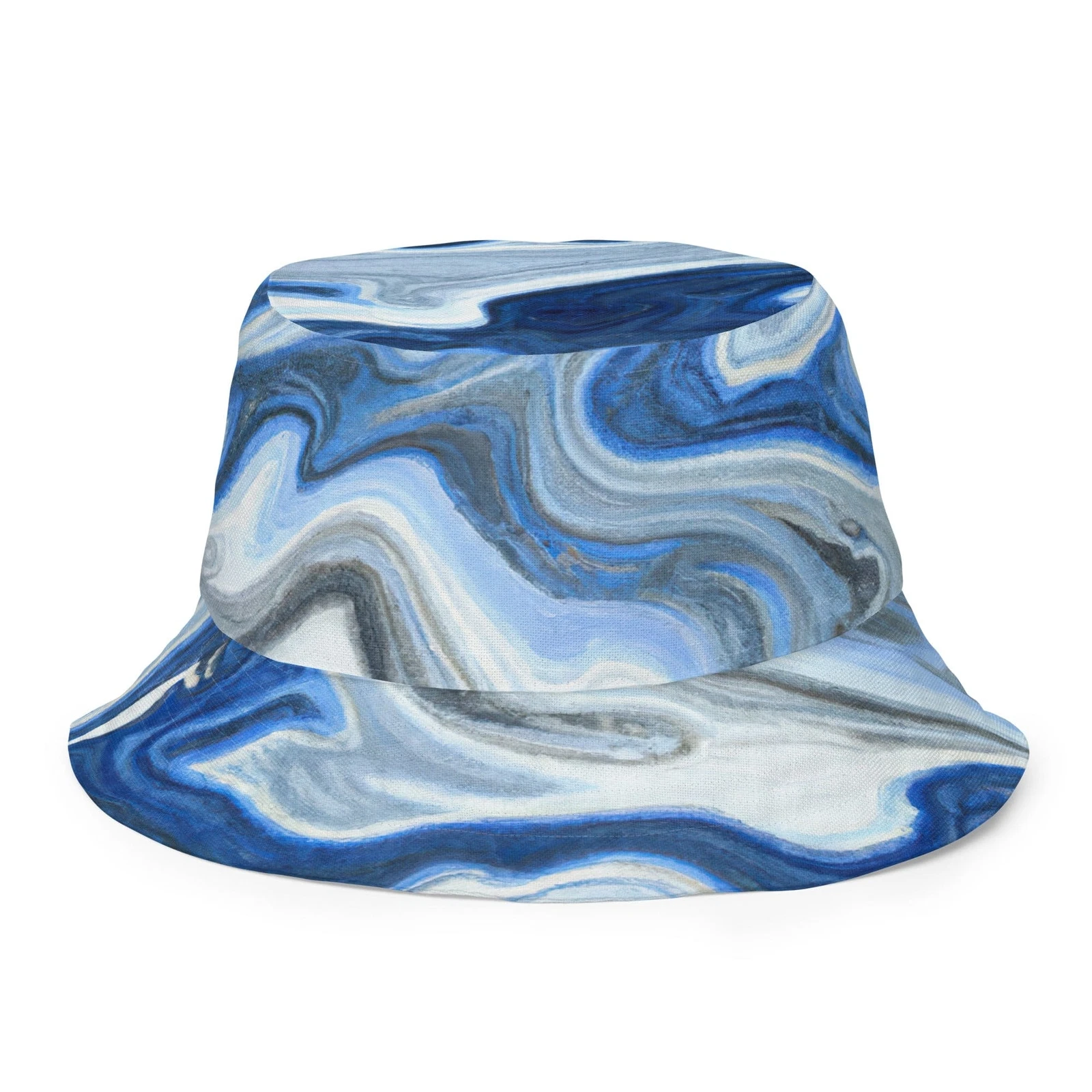 Reversible Bucket Hat Blue Grey Marble Print