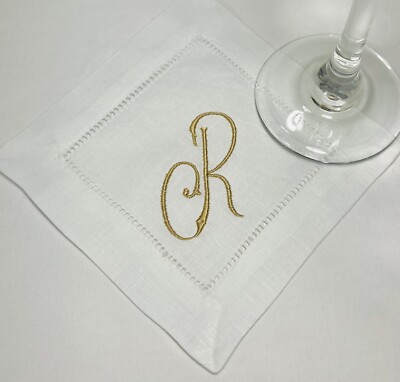 6 for $19.99 / 12 for $39.99 Personalized, Monogrammed, White, Cocktail Napkins.
