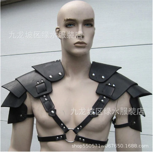Medieval Warrior PU Leather Shoulder Armor Chest Harness Rivet Shoulder Guard - Picture 8 of 12