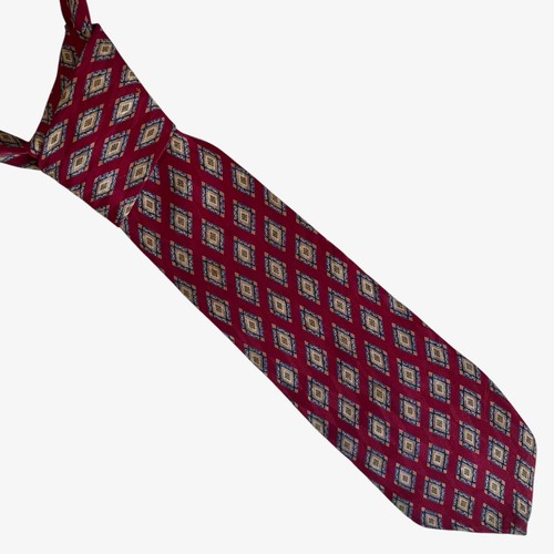 Vintage 90er Chaps Ralph Lauren Seidenkrawatte Abstrakt Geometrisch Print Rot, Retro 80s