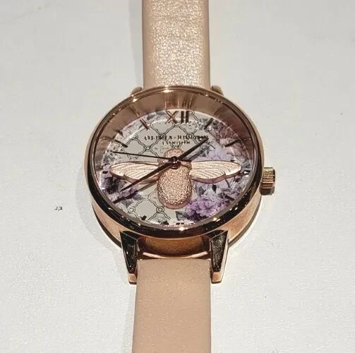 Olivia Burton OB16EG98 Glass House Watch With 30mm 3D Bee Face Peach Strap