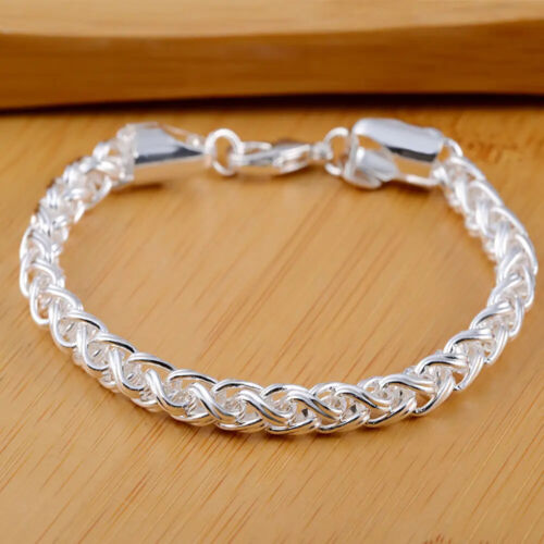 925 Sterling Silver Bracelets Twisting circle chain for women men Wedding party  - Afbeelding 1 van 6