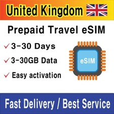  eSIM United Kingdom UK Travel SIM Card  1-30GB  3-30 Days  QR Code