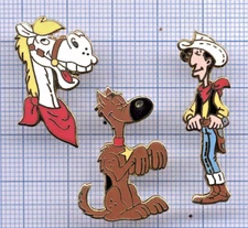 Lot 3 Pin's Comic Book Lucky Luke Dog RANTANPLAN JOLLY JUMPER AB Morris 1992 / Cowboy