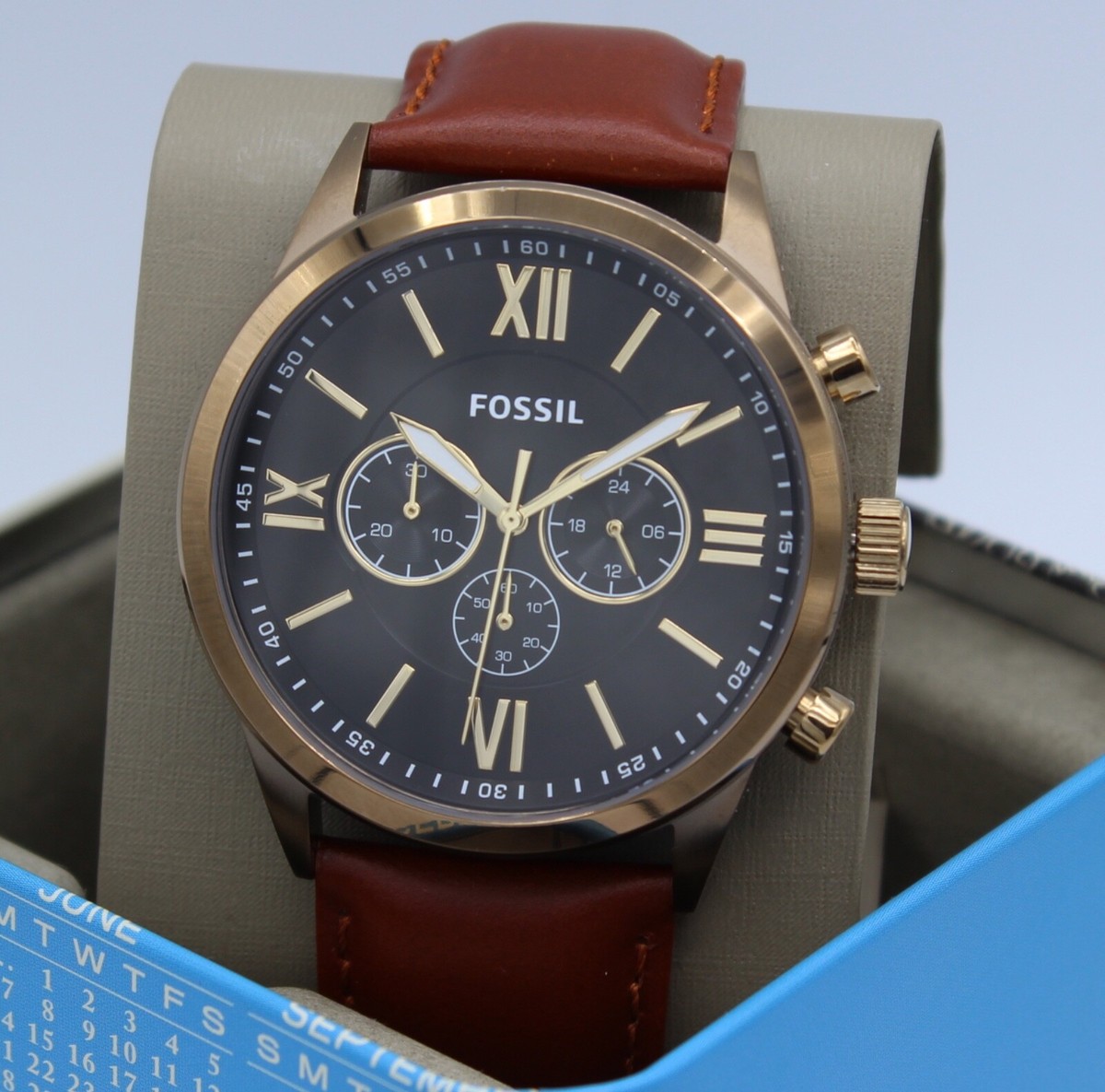 NEW AUTHENTIC FOSSIL FLYNN GOLD BROWN CHRONOGRAPH MULTIFUNCTION