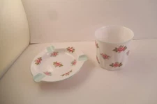 Vintage Shelley Fine Bone China Rosebud Ashtray & Dainty Cigarette Holder