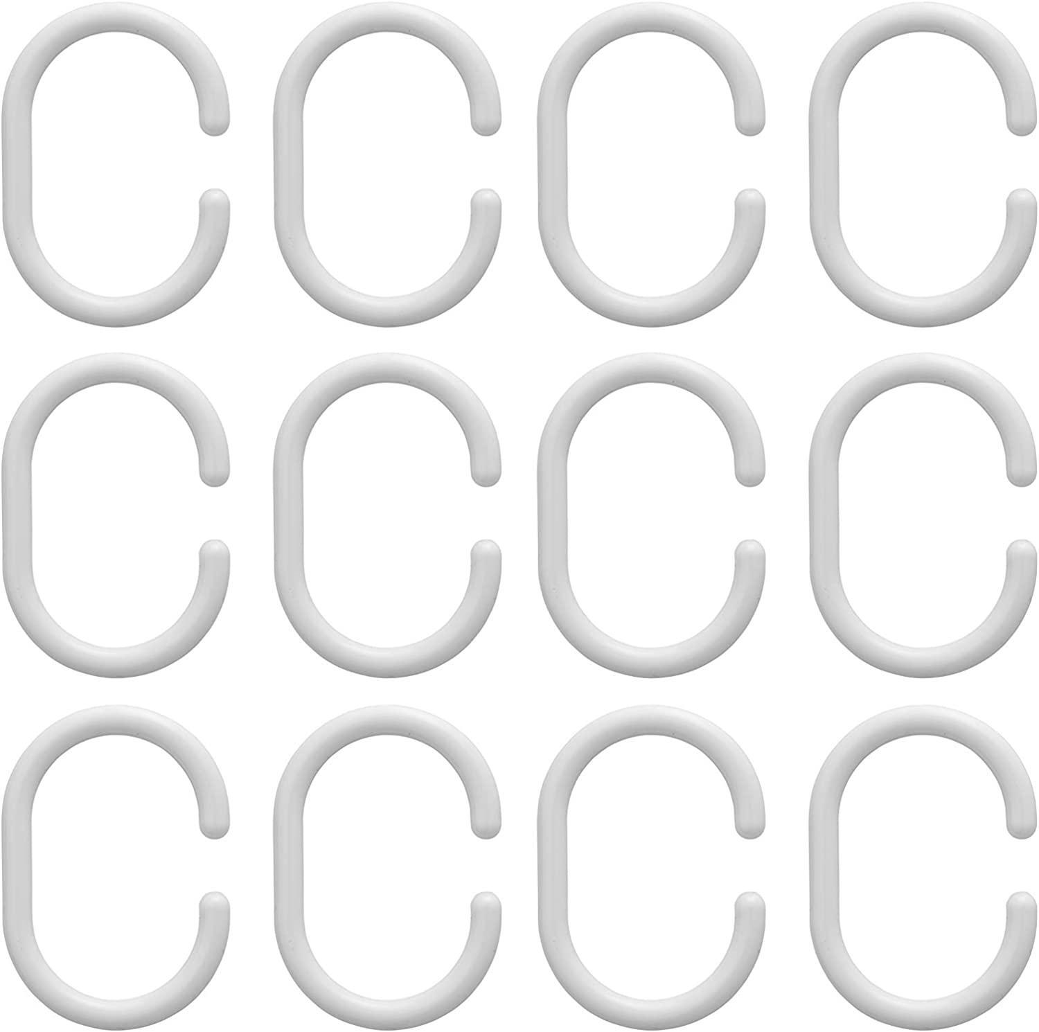 24 x Croydex White C Shaped Plastic Shower Curtain Rings Hooks Bathroom