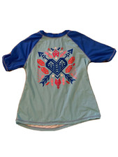 Wonder Nation L 10/12 Blue Short Sleeve Rash Guard Muti-color heart design