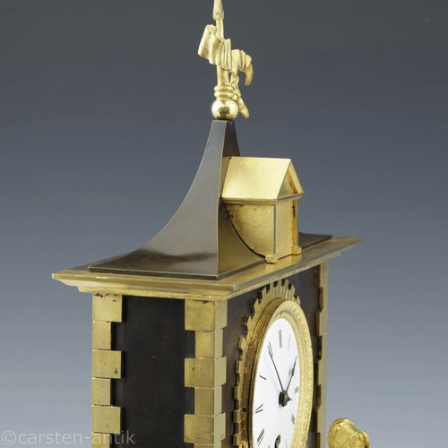 Ungewöhnliche Französische Empire Pendule, ländliche Szene vor Stadttor 1810 - Bild 16 von 18