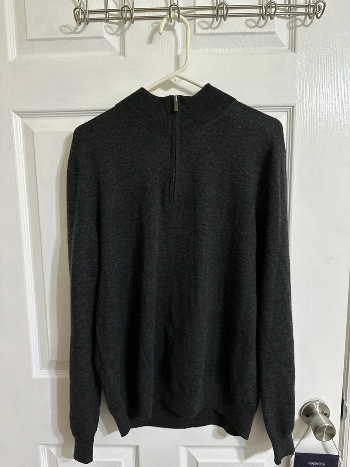 Saks Fifth Avenue  Size XL Merino Wool Blend Gray 1/4 Zip Men Sweater - Image 4 of 4