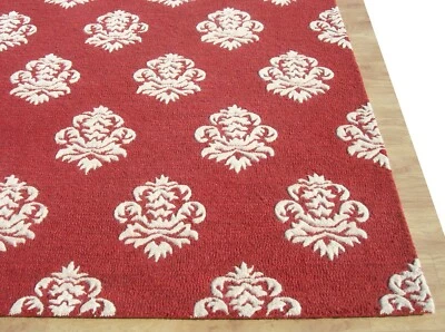 Damas Rouge Blanc Moderne Boucle Handmade Touffeté à la Main 100% Laine Zone Rug - Photo 1/4