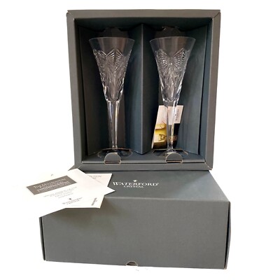 Last Box! Set of 2 NIB Waterford Crystal Millennium Flutes HAPPINESS New in Box
