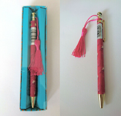 KUGELSCHREIBER MIT QUASTE Hot Pink Pfauenfedern & Gold PRÄSENTATION GESCHENKBOX Clip