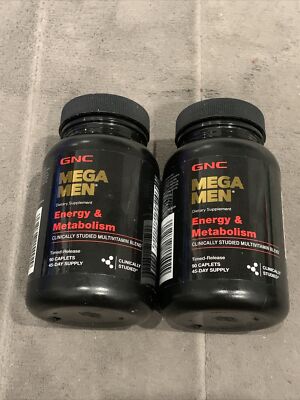 GNC Mega Men Energy & Metabolism Time-Released 90 Caplets (2 Pack) Exp 12/2024
