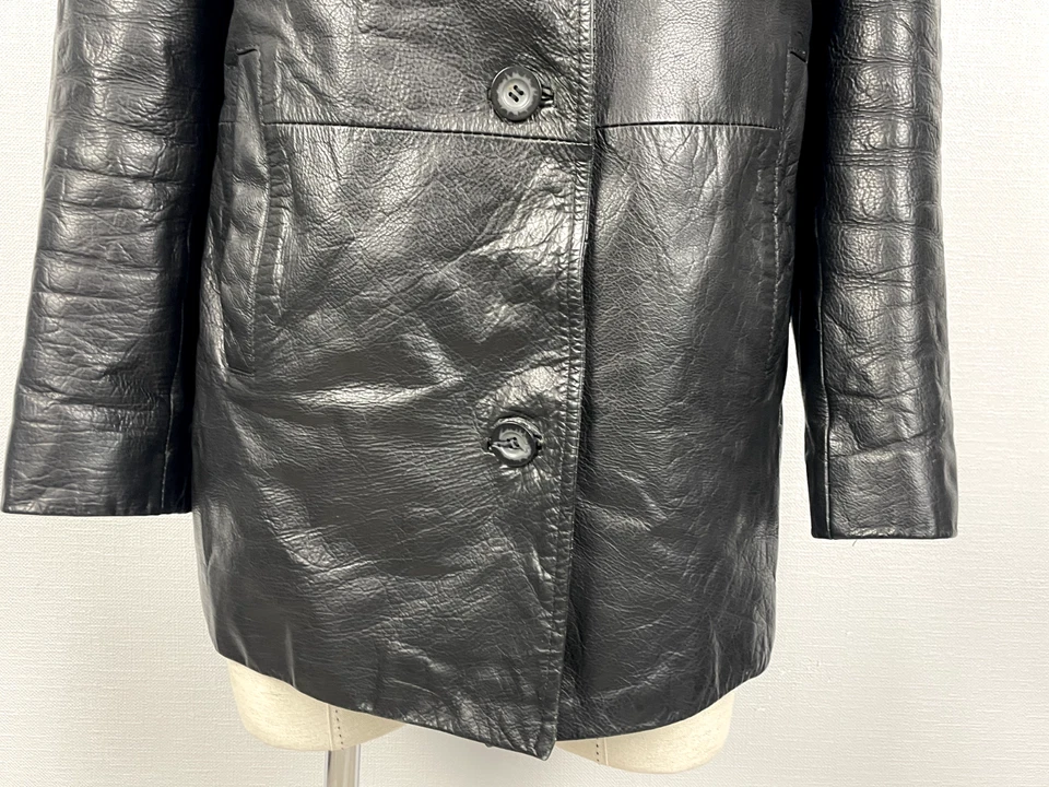 Leonardo Black 100% Leather Lined Button Jacket Size USA 12 - Image 3 of 4