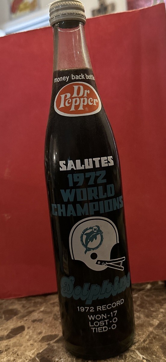 1972 World Champions Miami Dolphins Dr. Pepper 16OZ Bottle. CAP