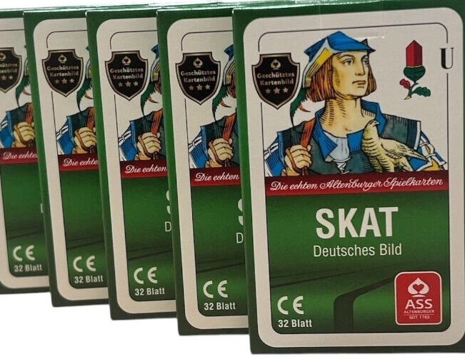 ALTENBURGER SPIELKARTEN # 7 x ASS Skatkarten 32 Blatt Skat Club Deutsches Bild Kornblume,Spielkarten Q