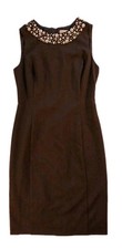 CALVIN KLEIN Size 12 Pearl Embellished Neckline Lined Dk Gray Sheath Dress NWOT