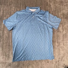 Vineyard Vines Polo Shirt Mens Large Blue Performance Fly Toss Whale Print Golf