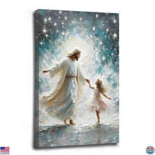 Jesus & Little Girl Dancing Wall Art - Christian Canvas Print Home Decor