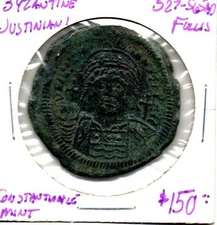 Byzantine Follis - Justinian I 527-565AD - Constantinople Mint - Nice obverse!