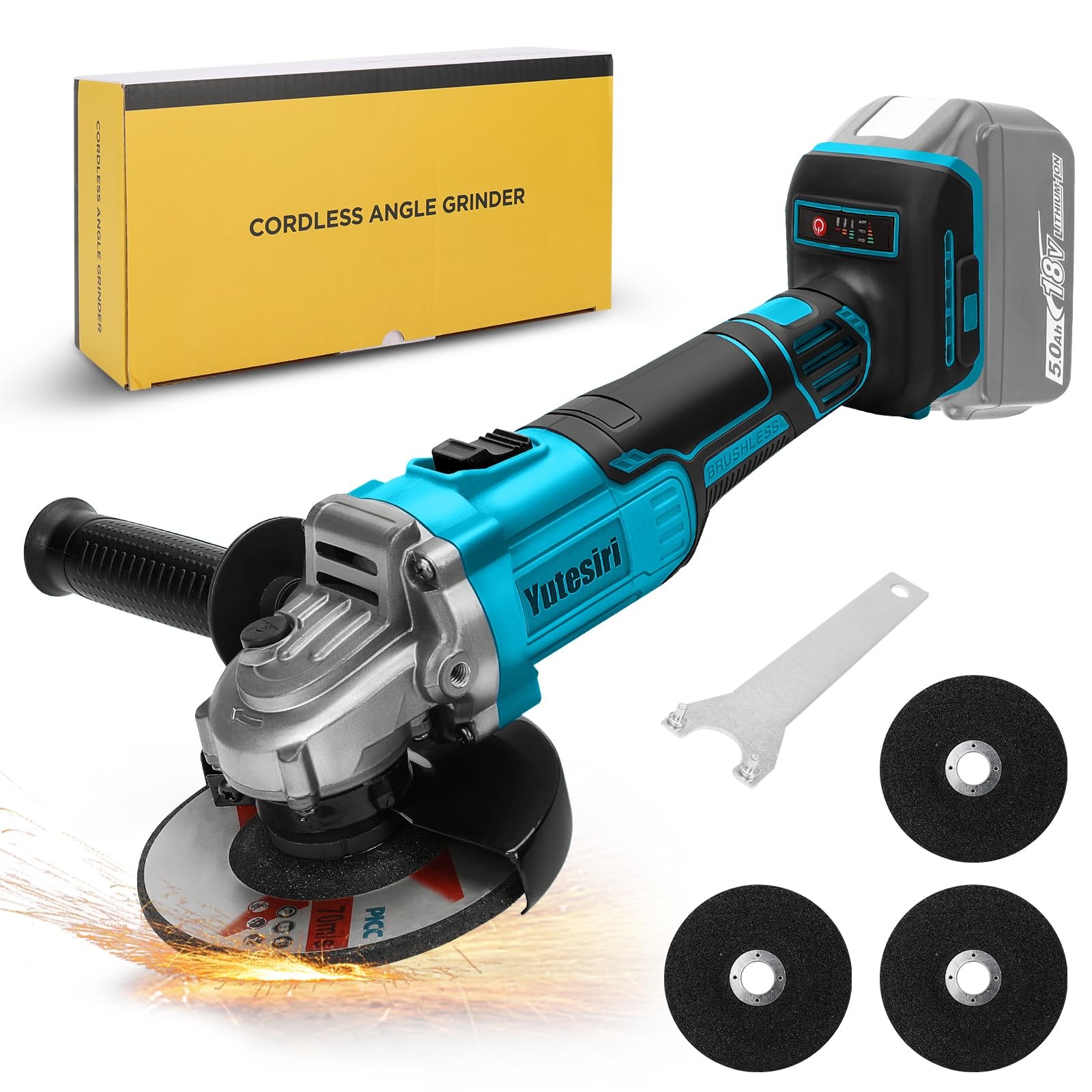 18V Cordless Brushless Angle Grinder 11000RPM Compatible with Makita Batteries