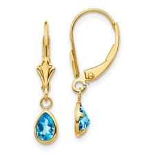 14k Yellow Gold December Blue Topaz Drop & Dangle Earrings 0.78gm L-23 mm