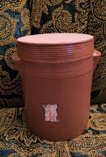 Steingut Steinzeug Keramik Krug Topf mit Deckel True Vintage Braun Frankreich