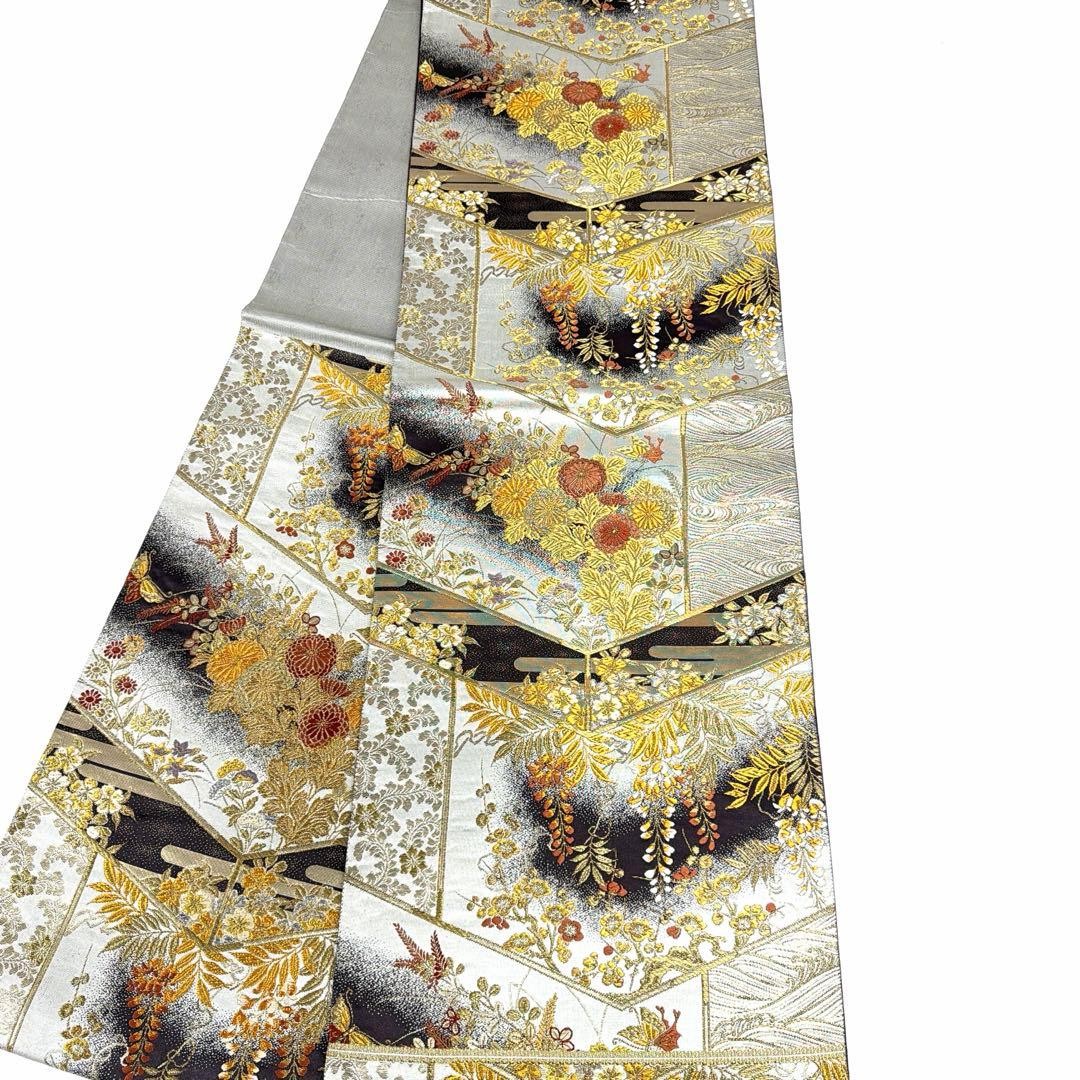 Japanese Kimono Obi 799 Pure Silk Karaoke 6-Way Fukuro Obi Belt | eBay