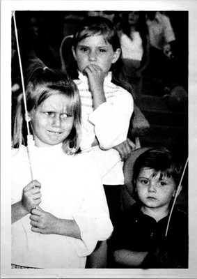 Three Young Kids At An Event B+W Found Photo V2772