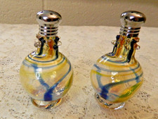 Vintage Murano Art Glass Salt & Pepper Shakers Green, Yellow, Orange, Blue Glass