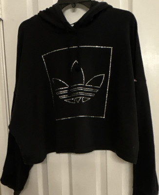adidas Originals Black Pullover Hoodie Rhinestone Logo Women's XL FM1915