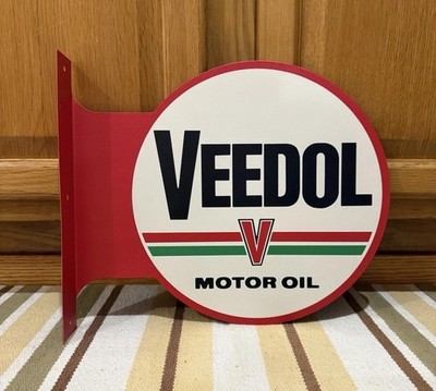 Veedol Motor Oil Flange Sign Gas Garage Double Sided Vintage Style Wall Decor