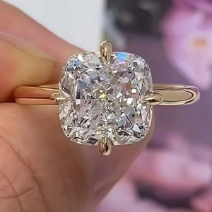 Authentic 3.15CT Cushion Moissanite Compass Style Engagement Ring 14k Yellow Gold Plated