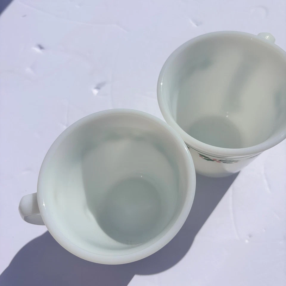 Vintage Corning Milk Glass Holly Berry Christmas Coffee Mugs Set of 2 White - image 2 of 4