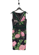 Dolce & Gabbana Floral Print Velvet Trim Brooch Accent Sleeveless Dress - 44 IT