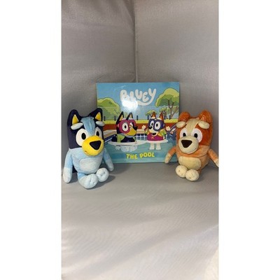 Bluey and Bingo Plush Toy Set with The Pool Paperback Book Bundle
