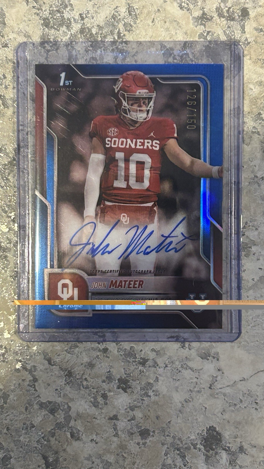 2025 Bowman University Chrome John Mateer #BCA-JM Blue Refractor Auto /150!